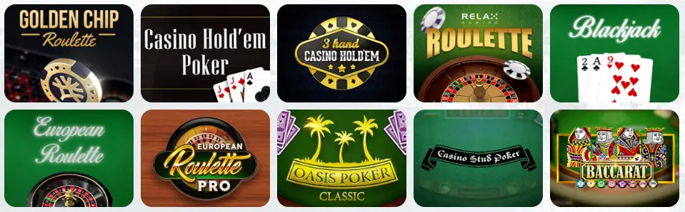 Tables de jeu au Instasino Casino